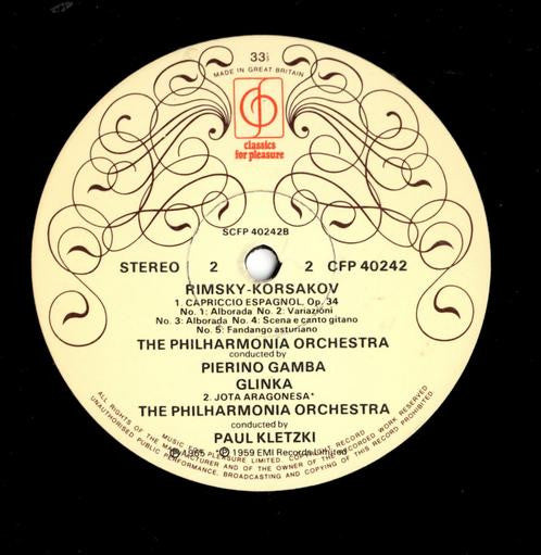Pyotr Ilyich Tchaikovsky / Nikolai Rimsky-Korsakov / Mikhail Ivanovich Glinka - Royal Philharmonic Orchestra / Philharmonia Orchestra Conductors George Weldon / Pierino Gamba / Paul Kletzki : Capriccio Italien / Eugene Onegin: Waltz & Polonaise / Capriccio Espágnol / Jolta Aragonesa (LP, Comp)