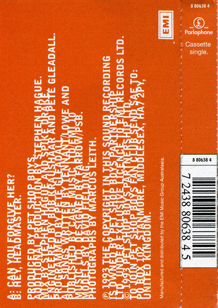 Pet Shop Boys : Can You Forgive Her? (Cass, Single, Dol)