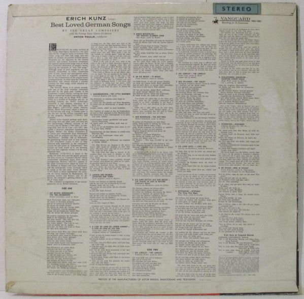 Erich Kunz : Erich Kunz Sings Best Loved German Songs (LP)