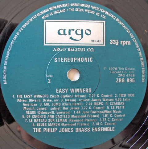 The Philip Jones Brass Ensemble* : Easy Winners (LP)