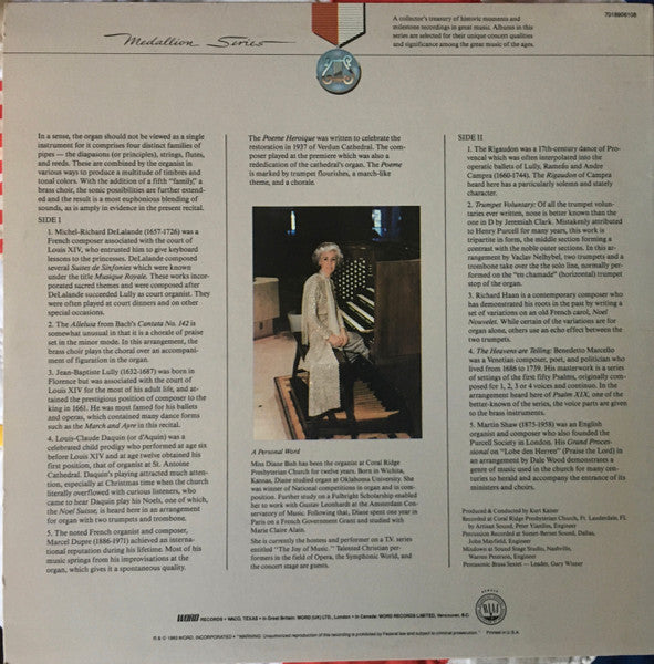 Diane Bish : Music For Brass And Organ: Diane Bish At The Ruffati Organ (LP, Album)