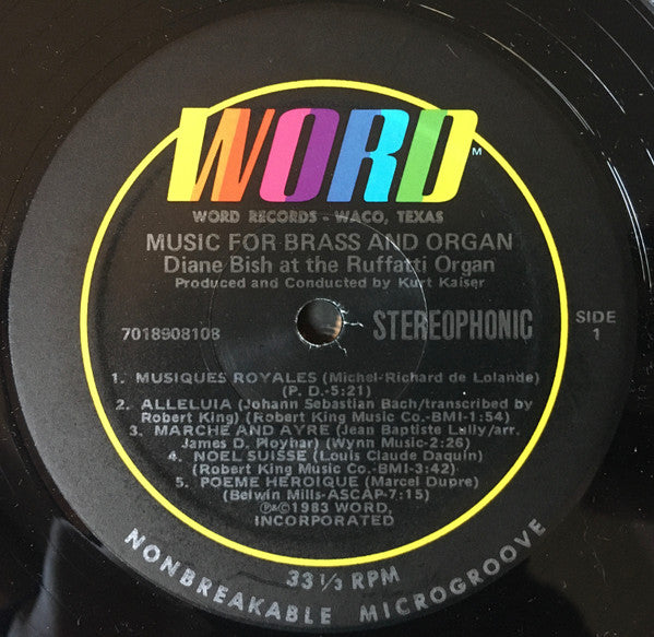 Diane Bish : Music For Brass And Organ: Diane Bish At The Ruffati Organ (LP, Album)