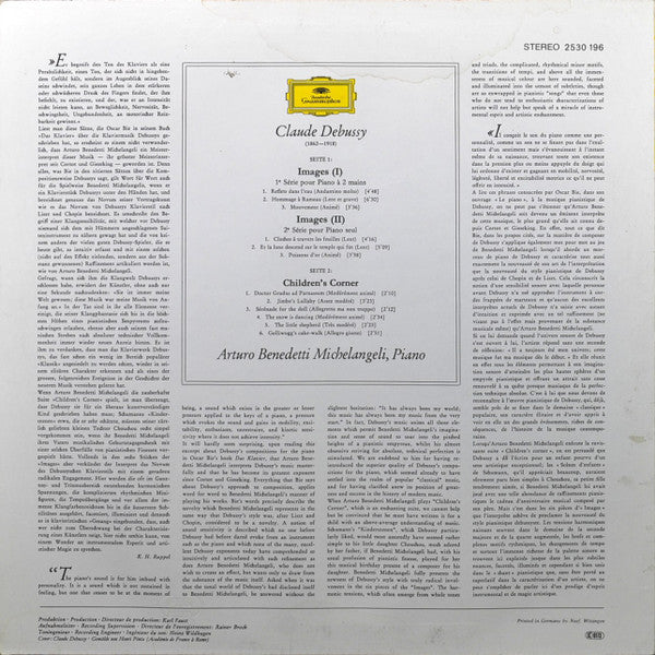 Claude Debussy, Arturo Benedetti Michelangeli : Images I/II / Children's Corner (LP, RE)