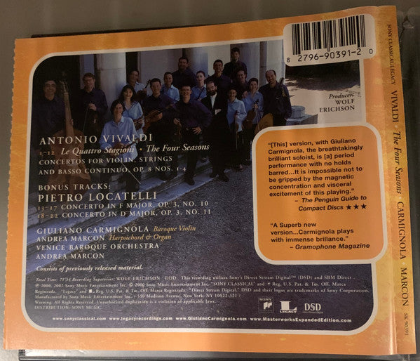 Vivaldi*, Locatelli*, Giuliano Carmignola, Venice Baroque Orchestra, Andrea Marcon : The Four Seasons • L'Arte Del Violino, Op. 3 - Concertos No. 10 And 11 (CD, Album, Comp)