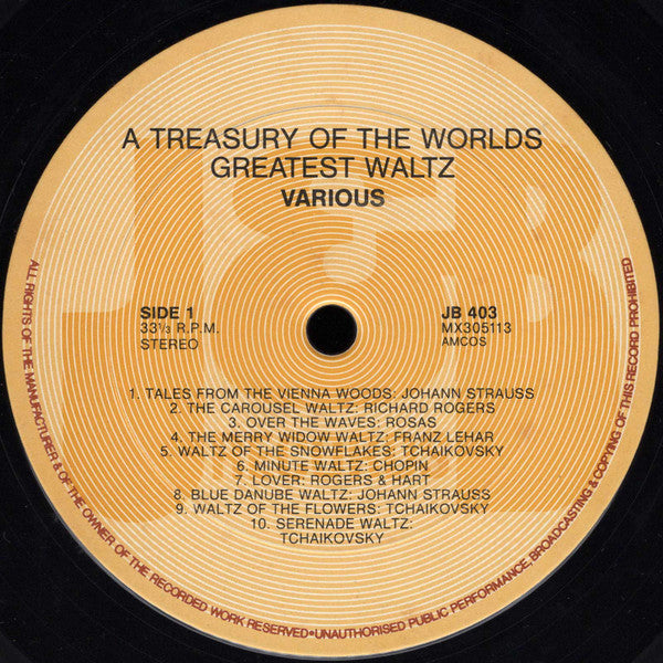 Various : A Treasury Of The World's Greatest Waltzes (LP, Comp)