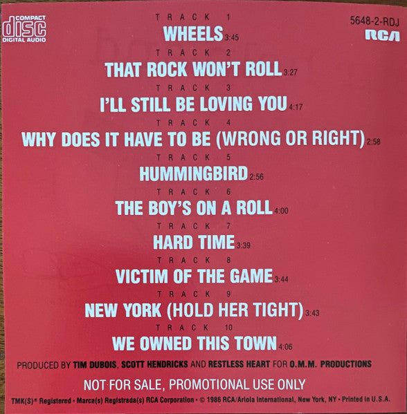 Restless Heart : Wheels (CD, Album, Promo)