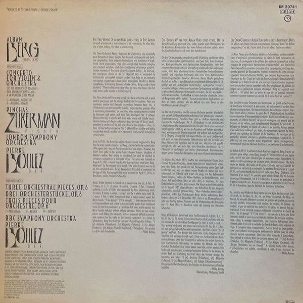 Berg*, Pinchas Zukerman, Pierre Boulez, London Symphony Orchestra, BBC Symphony Orchestra : Violin Concerto To The Memory Of An Angel, Three Orchestral Pieces, Op. 6 (LP)