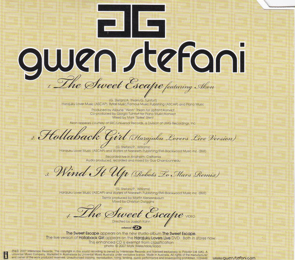 Gwen Stefani featuring Akon : The Sweet Escape (CD, Single, Enh)