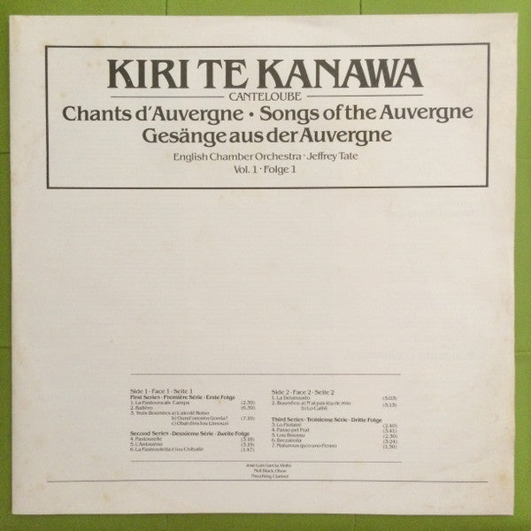 Kiri Te Kanawa : Marie-Joseph Canteloube: Chants D'Auvergne / Songs Of The Auvergne / Gesaenge Aus Der Auvergne (Vol. 1 / Folge 1) (LP)