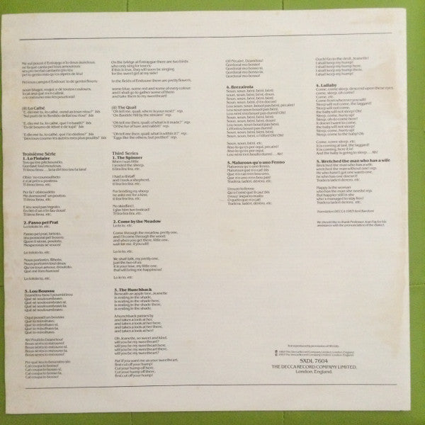 Kiri Te Kanawa : Marie-Joseph Canteloube: Chants D'Auvergne / Songs Of The Auvergne / Gesaenge Aus Der Auvergne (Vol. 1 / Folge 1) (LP)