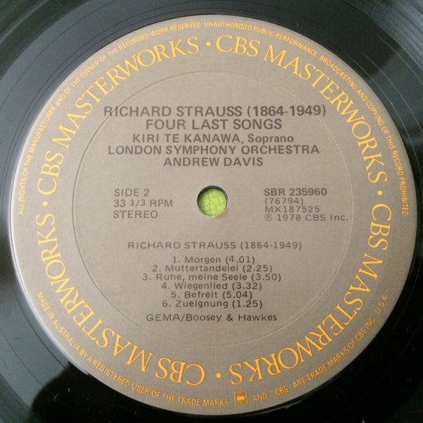 Kiri Te Kanawa : Richard Strauss: Four Last Songs (Vier Letzte Lieder) (LP, Gat)