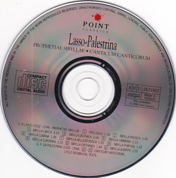 Roland de Lassus, Giovanni Pierluigi da Palestrina - Slovak Philharmonic Chorus, Jan Maria Dobrodinský : Prophetiae Sibyllae • Canticum Canticorum (CD, Album, Comp)