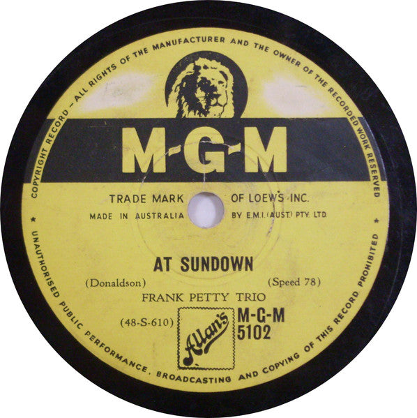 Frank Petty Trio : At Sundown / Marcheta (Shellac, 10")