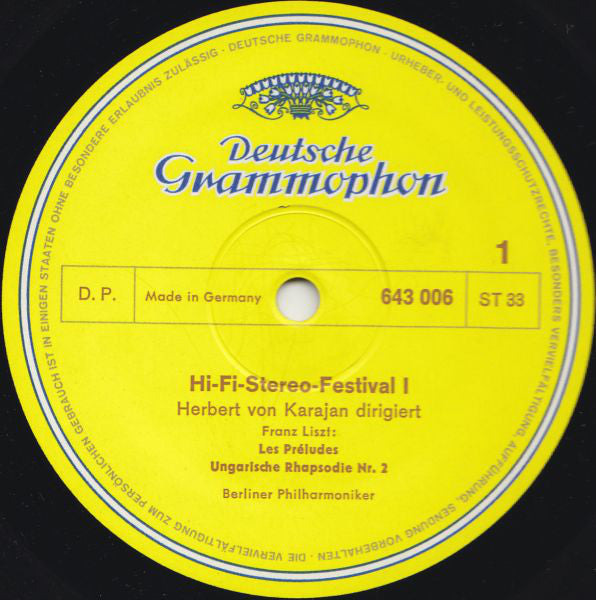 Berliner Philharmoniker, Herbert von Karajan, Liszt* / Tschaikowsky* / Sibelius* : Hifi-Stereo-Festival 1 (LP, Comp)