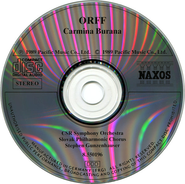 Carl Orff | Eva Jenisová • Vladimír Doležal • Ivan Kusnjer, Slovak Philharmonic Chorus, Slovak Radio Symphony Orchestra, Stephen Gunzenhauser : Carmina Burana (CD, Album)