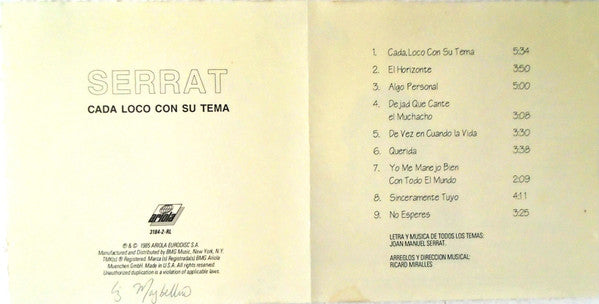 Joan Manuel Serrat : Cada Loco Con Su Tema (CD, Album, RE)