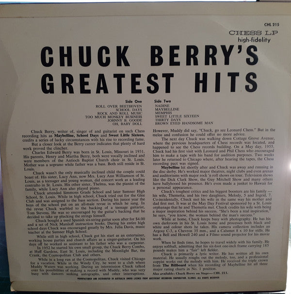 Chuck Berry : Chuck Berry's Greatest Hits (LP, Comp, Mono)