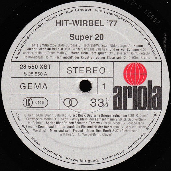 Various : Hit-Wirbel '77 - Super 20 (LP, Comp)