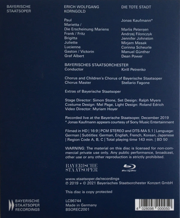 Korngold*, Jonas Kaufmann, Marlis Petersen, Kirill Petrenko, Simon Stone (6) : Die Tote Stadt (Blu-ray, Multichannel)