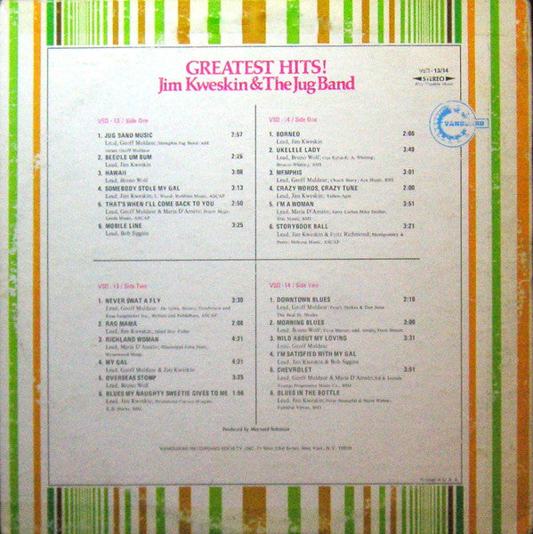 Jim Kweskin & The Jug Band : Greatest Hits! (2xLP, Comp)