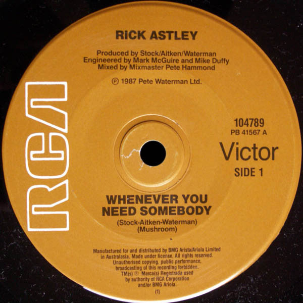 Rick Astley : Whenever You Need Somebody (7")