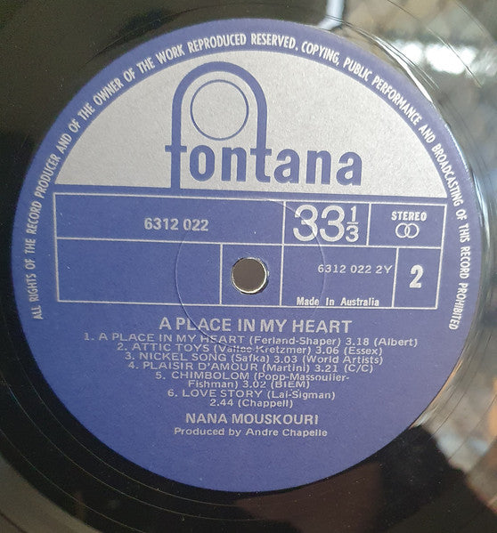 Nana Mouskouri : A Place In My Heart (LP)