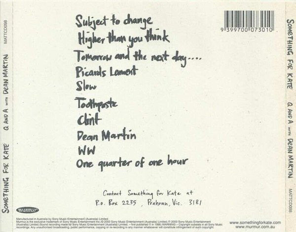 Something For Kate : Q And A With Dean Martin (CD, Comp)