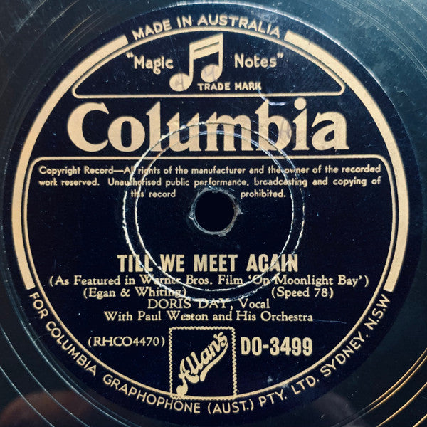 Doris Day With Paul Weston And His Orchestra And The Norman Luboff Choir* : Till We Meet Again / Every Little Movement (Shellac, 10")