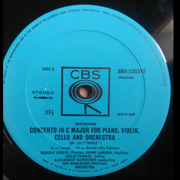 Ludwig van Beethoven, Rudolf Serkin, Jaime Laredo, Leslie Parnas : Triple Concerto - Alexander Schneider Conducting The Marlboro Festival Orchestra (LP)