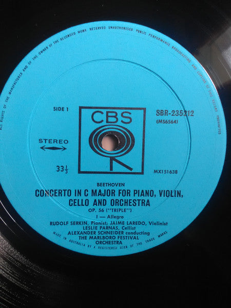 Ludwig van Beethoven, Rudolf Serkin, Jaime Laredo, Leslie Parnas : Triple Concerto - Alexander Schneider Conducting The Marlboro Festival Orchestra (LP)