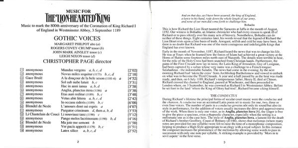 Gothic Voices (2) / Christopher Page : Music For The Lion-Hearted King (CD)