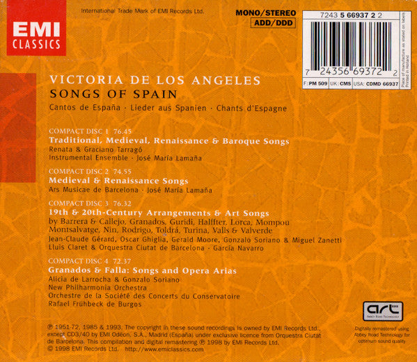 Victoria De Los Angeles : Songs Of Spain (4xCD, Comp, Mono, RM)