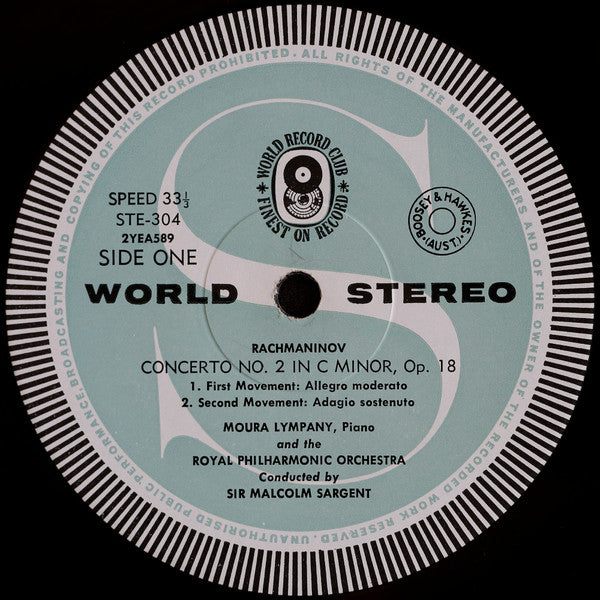 Rachmaninov*, Moura Lympany*, The Royal Philharmonic Orchestra* Conducted By Sir Malcolm Sargent : Piano Concerto No. 2 In C Minor • Piano Preludes Nos. 4, 5 & 12 (LP, Album, Club, RE)