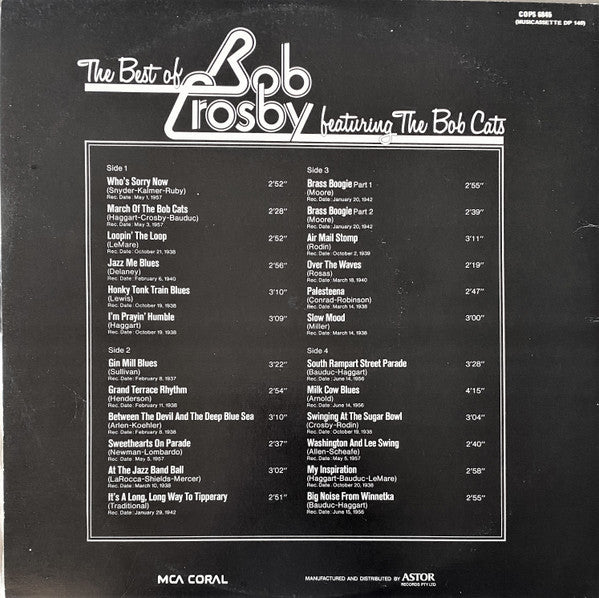 Bob Crosby Featuring The Bob Cats* : The Best Of Bob Crosby Featuring The Bob Cats (2xLP, Comp)