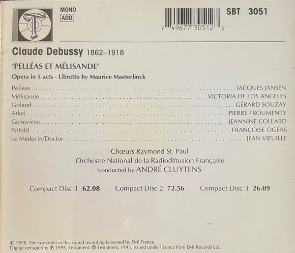 Claude Debussy - André Cluytens, Victoria De Los Angeles, Jacques Jansen, Gérard Souzay : Pelléas Et Mélisande (3xCD, Mono, RE, RM + Box, Mono)