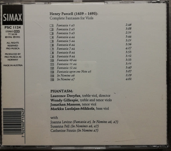 Henry Purcell, Phantasm (3) : Complete Fantasies For Viols (CD)