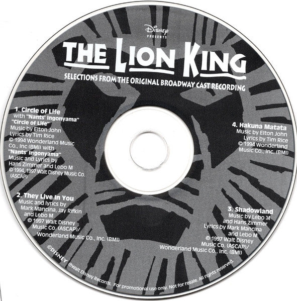 "The Lion King" Original Broadway Cast : The Lion King (CD, Maxi, Promo)