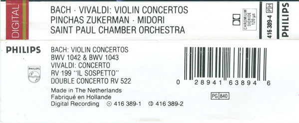 Bach*, Vivaldi*, Pinchas Zukerman, Midori*, Saint Paul Chamber Orchestra* : Double Concertos Violin Concertos (Cass, Album)