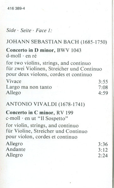 Bach*, Vivaldi*, Pinchas Zukerman, Midori*, Saint Paul Chamber Orchestra* : Double Concertos Violin Concertos (Cass, Album)