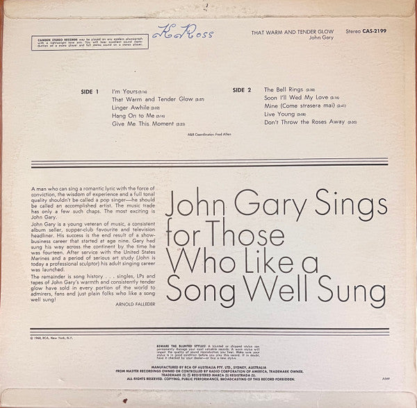 John Gary : That Warm And Tender Glow (LP, Album)