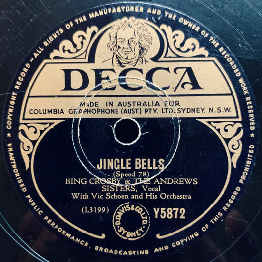 Bing Crosby & The Andrews Sisters With Vic Schoen And His Orchestra : Jingle Bells / Santa Claus Is Comin' To Town (Shellac, 10", RP)