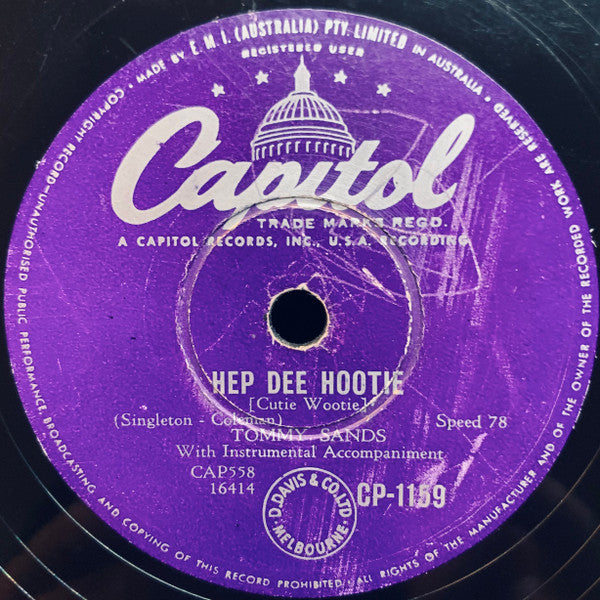Tommy Sands : Teen-Age Crush / Hep Dee Hootie (Shellac, 10")