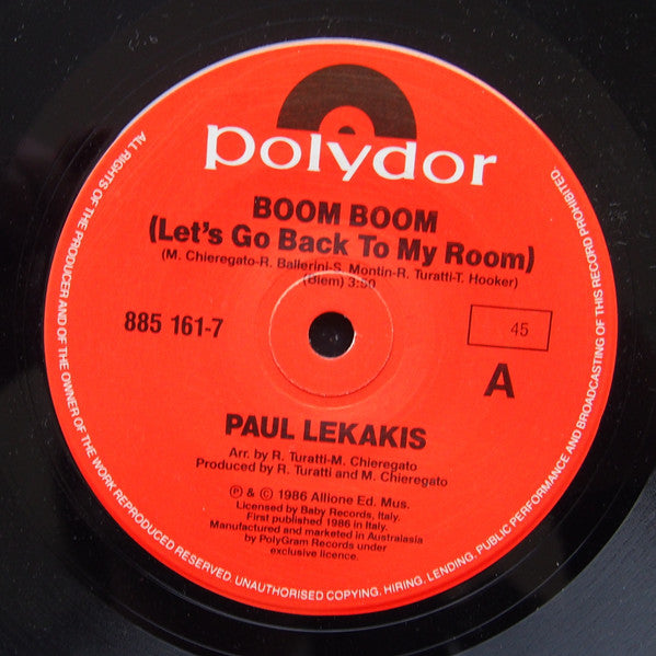 Paul Lekakis : Boom Boom (Let's Go Back To My Room) (7", Single)