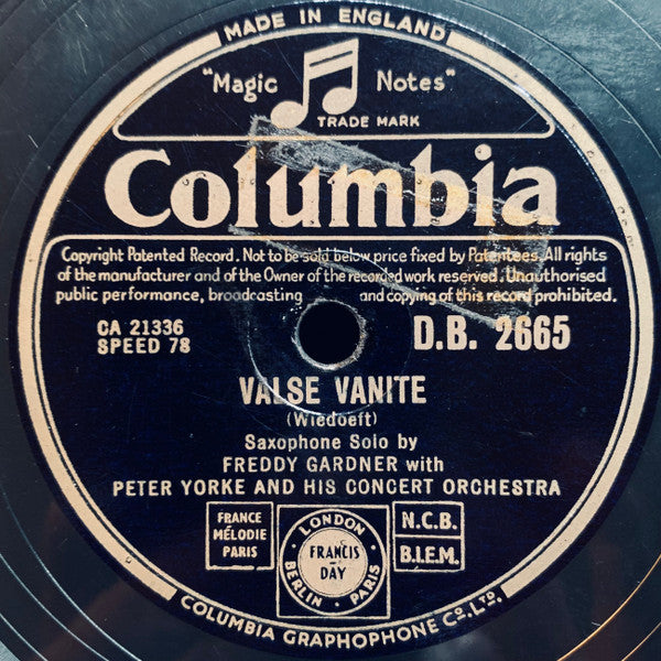 Freddy Gardner with Peter Yorke And His Concert Orchestra : Valse Vanite / Body And Soul (Shellac, 10", DTP)