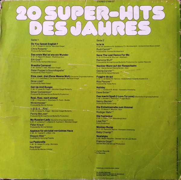 Various : 20 Super-Hits Des Jahres (LP, Comp)