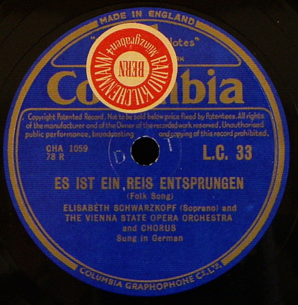 Elisabeth Schwarzkopf, Orchester Der Wiener Staatsoper And Wiener Staatsopernchor : O Du Fröhliche, O Du Selige / Es Ist Ein Reis Entsprungen (Shellac, 10")