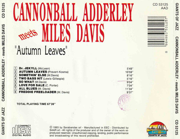 Cannonball Adderley Meets Miles Davis : Autumn Leaves (CD, Comp)