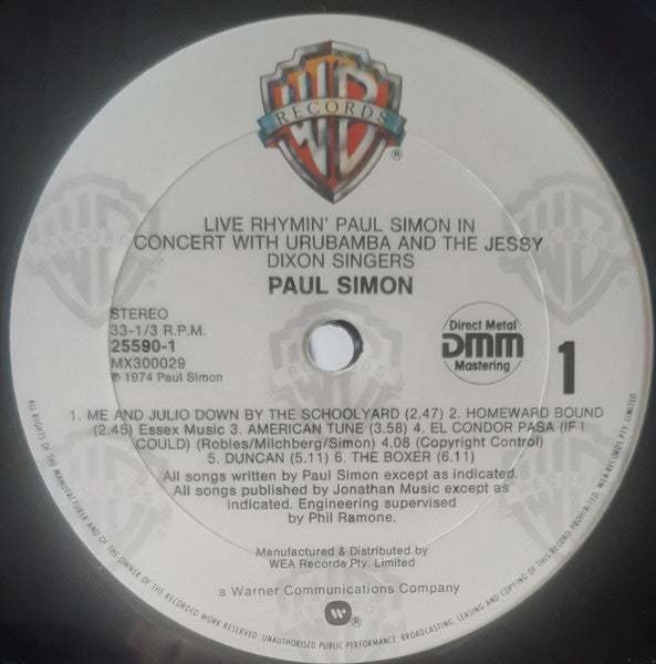 Paul Simon : Live Rhymin' (LP, Album, RE)