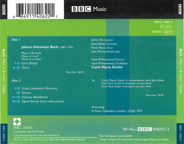 Carlo Maria Giulini - Johann Sebastian Bach : Mass In B Minor (2xCD, Album, RM)