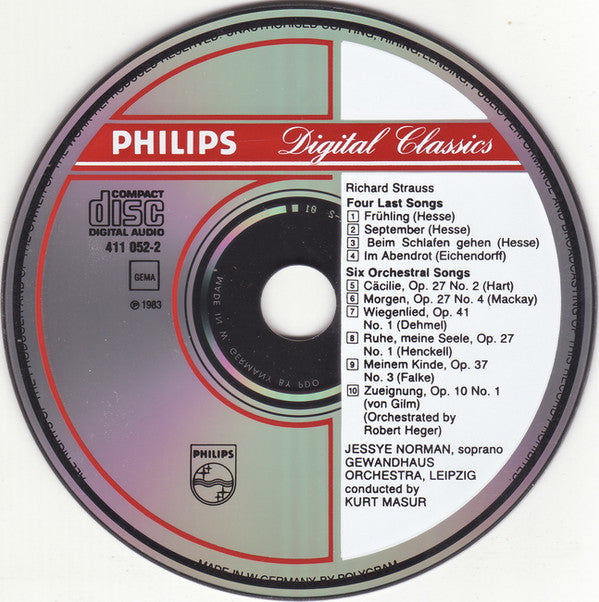 Richard Strauss, Jessye Norman, Gewandhausorchester Leipzig, Kurt Masur : Vier Letzte Lieder / 6 Orchesterlieder (CD, RE)